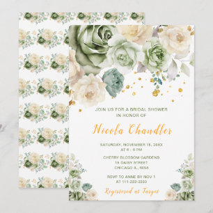 Sage Green and Cream Floral Bridal Shower Invitation