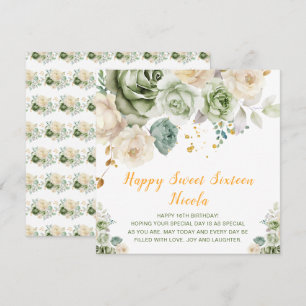 Sage Green and Cream Floral Sweet Sixteen Card