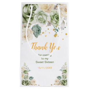 Sage Green and Cream Floral Sweet Sixteen Small Gift Bag