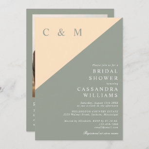 Sage Green And Cream Photo QR Code Bridal Shower Invitation