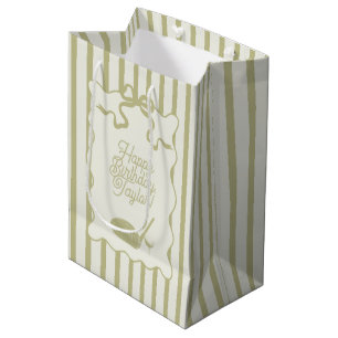 Sage Green and Cream Stripes Golf Personalized Medium Gift Bag