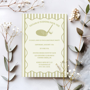 Sage Green and Cream Stripes Golf Themed Party Invitation