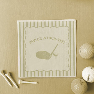 Sage Green and Cream Stripes Golf Themed Party Napkin