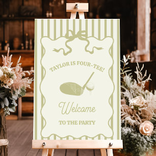 Sage Green and Cream Stripes Golf Themed Party Poster