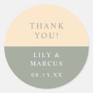 Sage Green And Cream Thank You Wedding Favour Classic Round Sticker