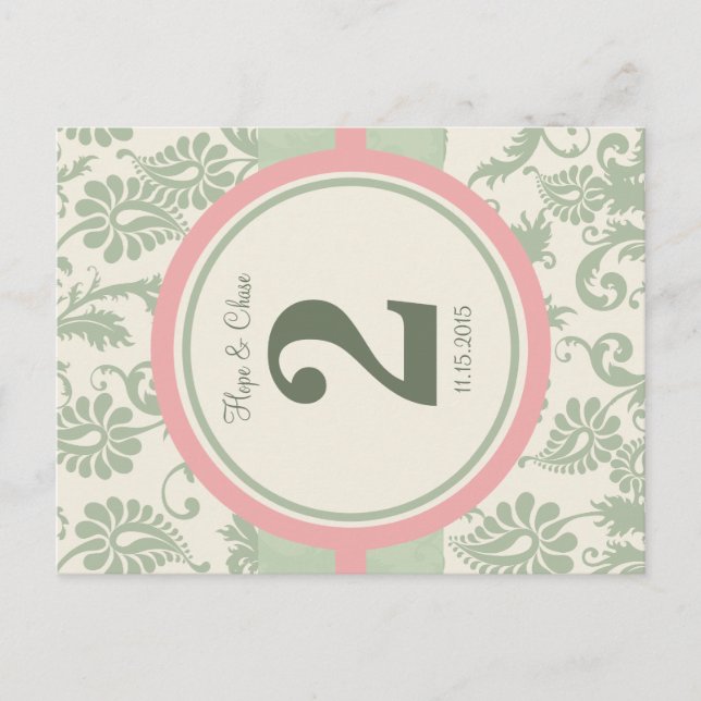Sage Green and Dusy Rose Table Number Postcard (Front)