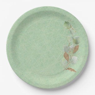 Sage Green and Glitter Botanical Leaf Paper Plate
