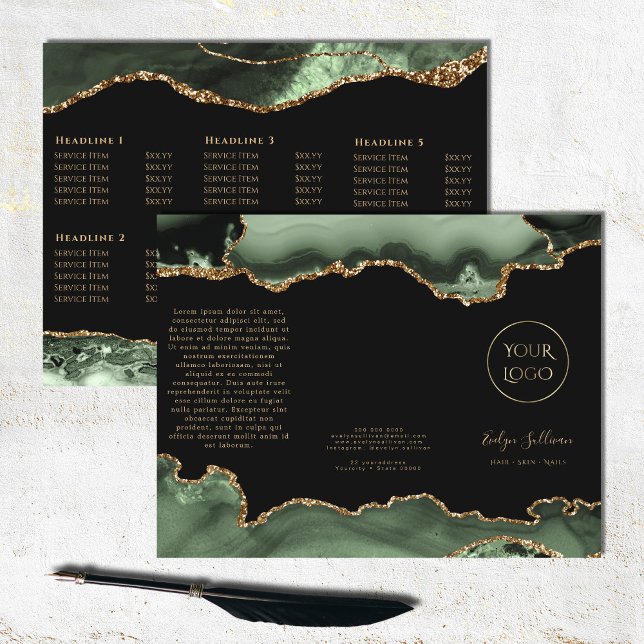 Sage green and gold agate brochure (Creator Uploaded)