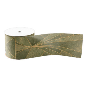 Sage Green and Gold Art Deco Pattern Grosgrain Ribbon