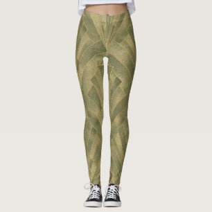 Sage Green and Gold Art Deco Pattern Leggings