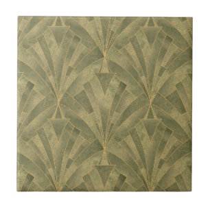 Sage Green and Gold Art Deco Pattern Tile