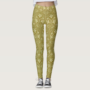 Sage Green and Gold Art Nouveau Pattern Leggings