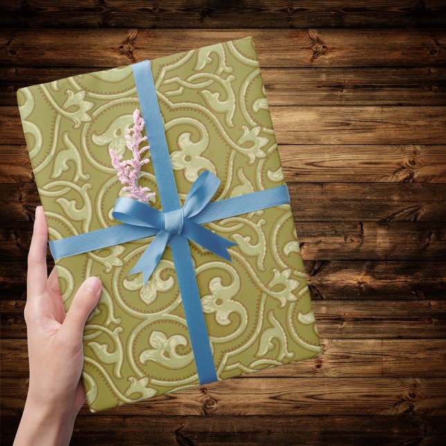 Sage Green and Gold Art Nouveau Pattern Wrapping Paper (Creator Uploaded)