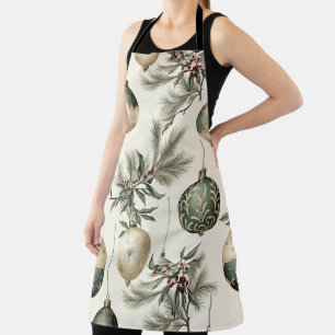Sage Green and Gold Christmas Ornaments  Apron