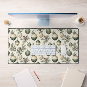 Sage Green and Gold Christmas Ornaments Desk Mat