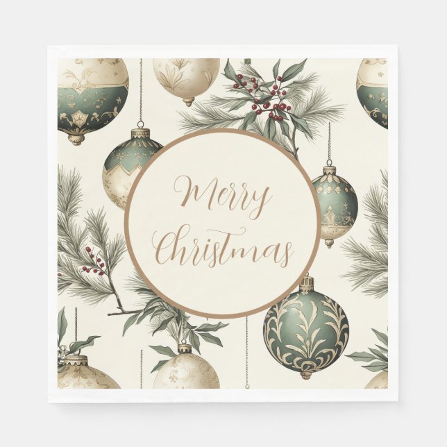 Sage Green and Gold Christmas Ornaments  Napkin (Front)
