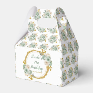 Sage Green and Gold Elegant Flowers Birthday Favor Box
