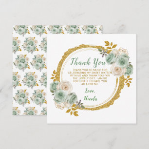 Sage Green and Gold Elegant Flowers Sweet Sixteen Thank You Card