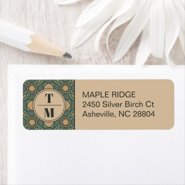 Sage Green and Gold Geometric Return Address Label (Insitu)