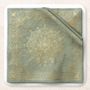 Sage Green and Gold Mughal Mandala Coasters - Luxu