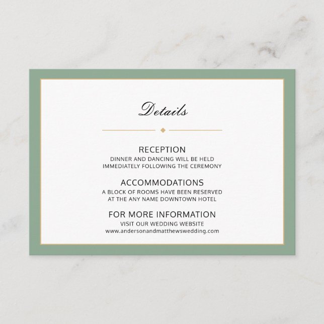 Sage Green and Gold Wedding Details Enclosure Card (Front)