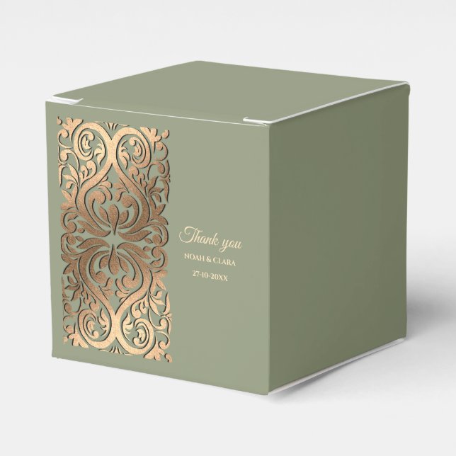 Sage Green and Gold Wedding with Elegant Earthy Favor Box (Front Side)