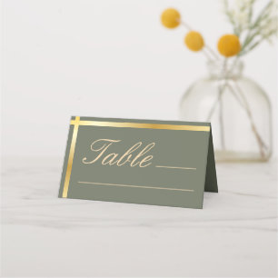Sage Green and Golden Stripe Modern Wedding Place Card