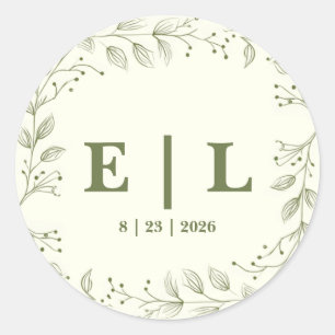 Sage Green and Ivory Circle Wedding Classic Round Sticker