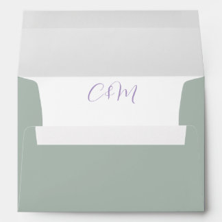 Sage Green and Lilac Scirpt Initials Wedding Envelope