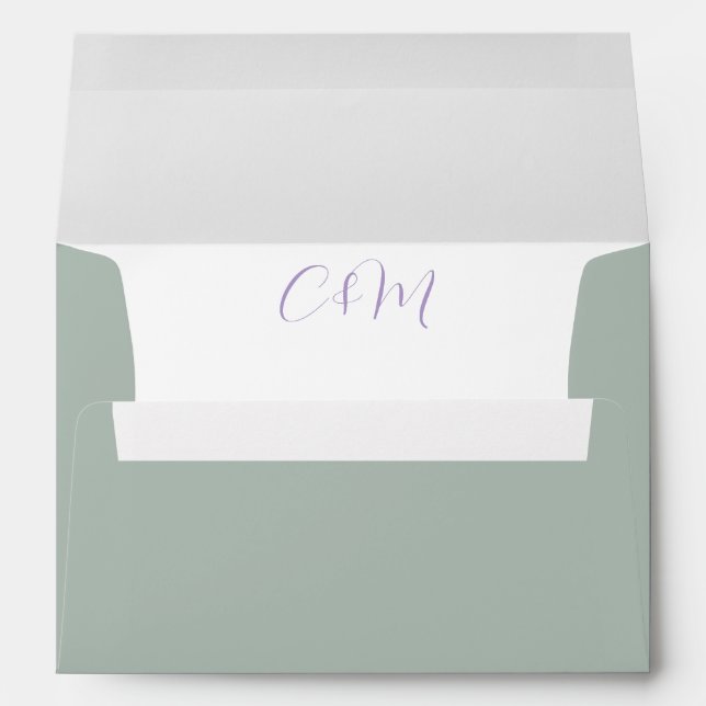 Sage Green and Lilac Scirpt Initials Wedding Envelope (Back (Bottom))