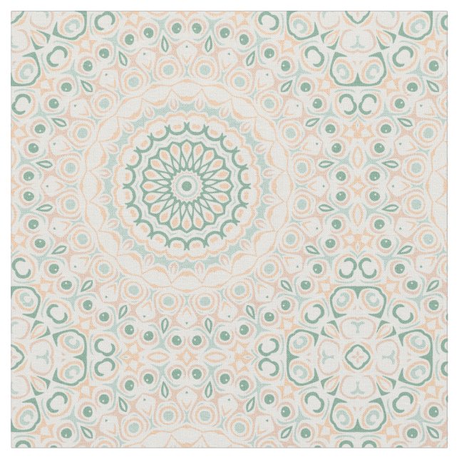 Sage Green and Peach Mandala Pattern Fabric (Close Up)