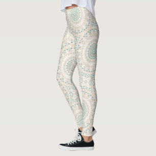 Sage Green and Peach Mandala Pattern Leggings