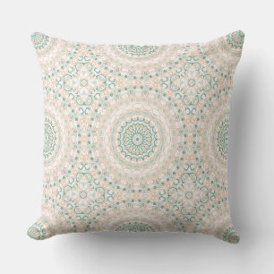 Sage Green and Peach Mandala Pattern Throw Pillow