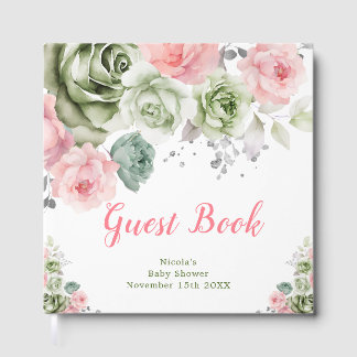 Sage Green and Pink Floral Baby Shower Guest Book