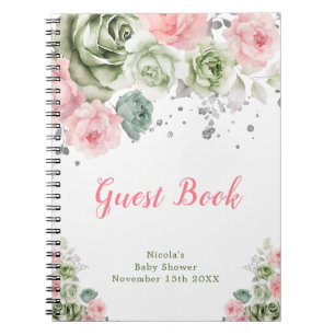 Sage Green and Pink Floral Baby Shower Guest Book