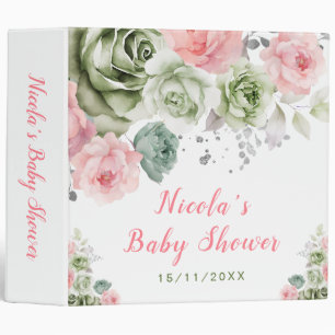 Sage Green and Pink Floral Baby Shower Photo Album Binder