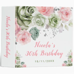 Sage Green and Pink Floral Birthday Photo Album Binder