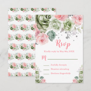 Sage Green and Pink Floral Sweet Sixteen RSVP Card