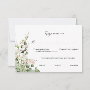 Sage Green and Pink Lantern Eucalyptus Floral   RSVP Card