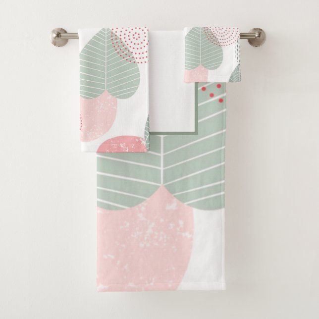 Sage Green and Pink Morandi Plant Custom Bath Towel Set (Insitu)