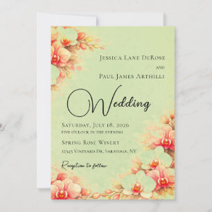 Sage Green and Pink Orchid Wedding Invitation