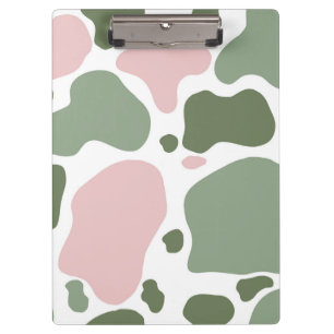 Sage Green and Pink Playful Cow Print Clipboard