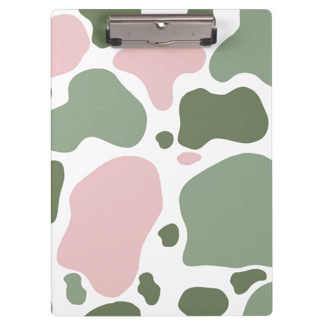 Sage Green and Pink Playful Cow Print  Clipboard (Front)