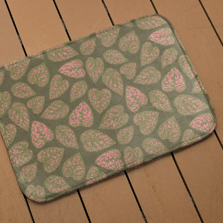 Sage Green and Pink Polka Dot Plant Leaves Bath Mat