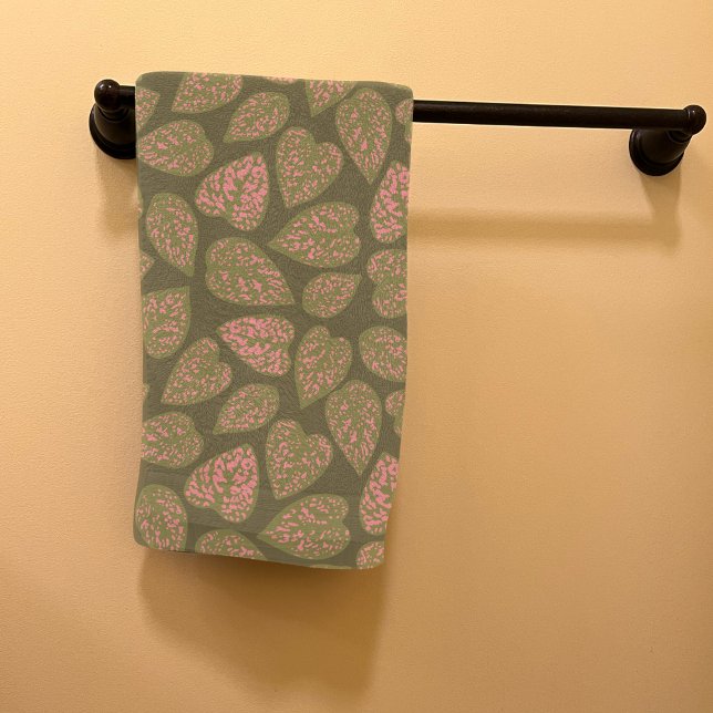 Sage Green and Pink Polka Dot Plant Leaves Hand Towel (Creator Uploaded)