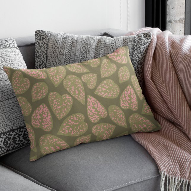 Sage Green and Pink Polka Dot Plant Leaves Lumbar Pillow (Creator Uploaded)
