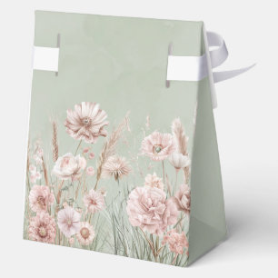 Sage Green and Pink Wildflowers Wedding Favor Box