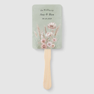 Sage Green and Pink Wildflowers Wedding Hand Fan