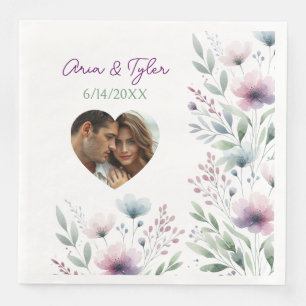 Sage Green and Plum Purple Botanical Wedding Napkin