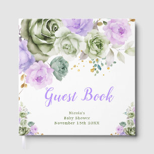Sage Green and Purple Floral Baby Shower Guest Book